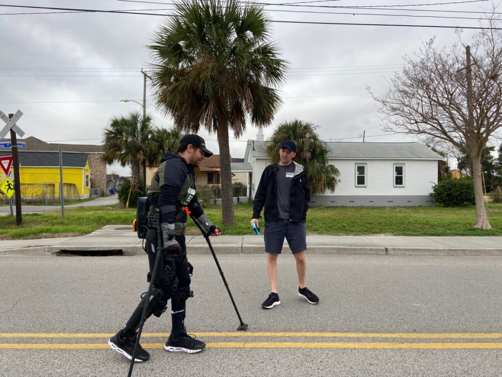 Adam Gorlitsky, who is paralyzed from the waist down, completed the Charleston Marathon in an exoskeleton. (I Got Legs )