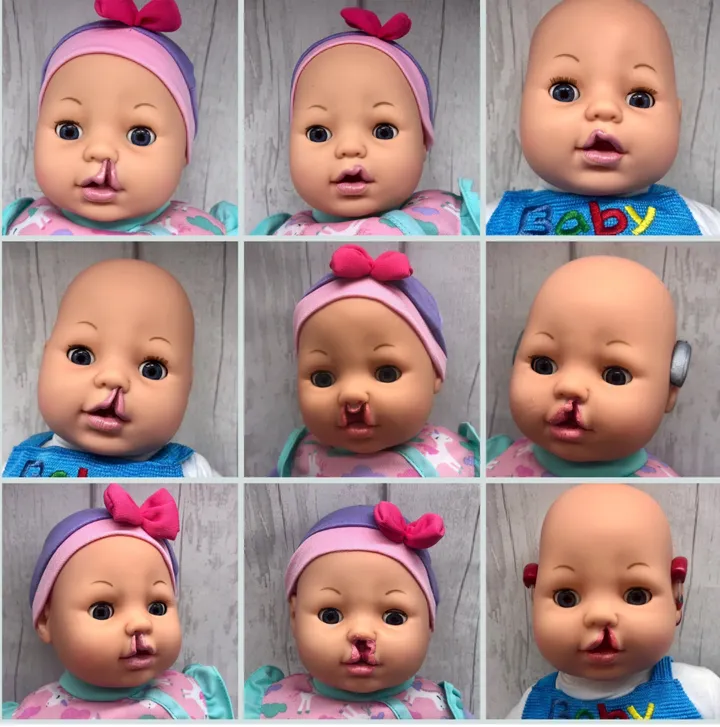Picture of dolls with customized cleft lip dolls from Bright Ears.