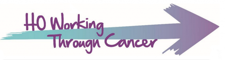 Picture of an arrow that says "HO working through cancer".