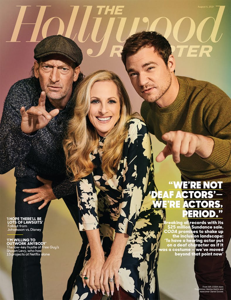 Picture of stars Daniel Durant, Troy Kotsur and Marlee Matlin on the cover of a magazine.