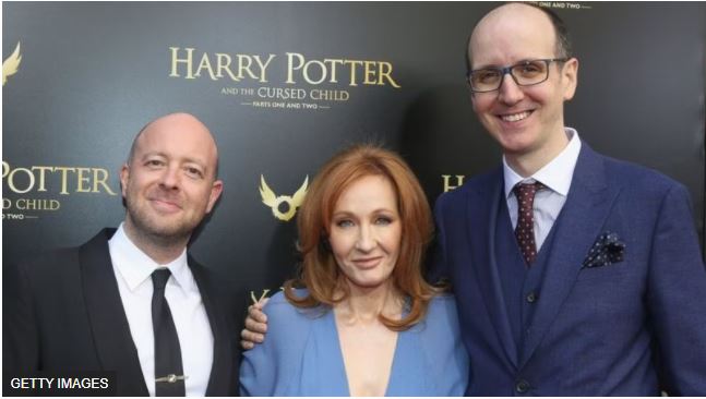 Picture of Jack Thorne with John Tiffany and J.K Rowling.