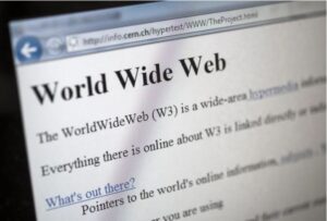Picture of a computer screen that says "world wide web".