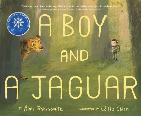 Book cover from the book named "A Boy And A Jaguar" written by Alan Rabinowitz.