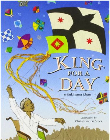 Book cover from the book named "King For A Day" written by Rukhsana Khan.