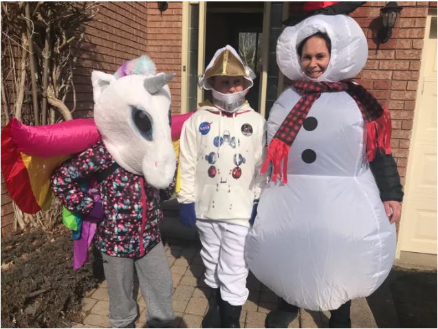 Picture of Poppy, Atlas and Kat opt for a change of costume. These regular walks will help Atlas, who is on the autism spectrum, more easily participate in Halloween festivities come October.