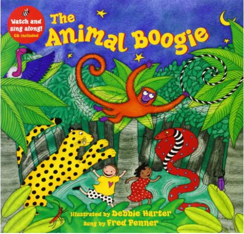 Book cover from the book named "The Animal Boogie" sung by Fred Penner.