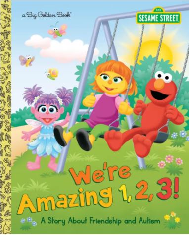 Book cover from the book named "We’re Amazing, 1, 2, 3!" made by the Sesame Street company.