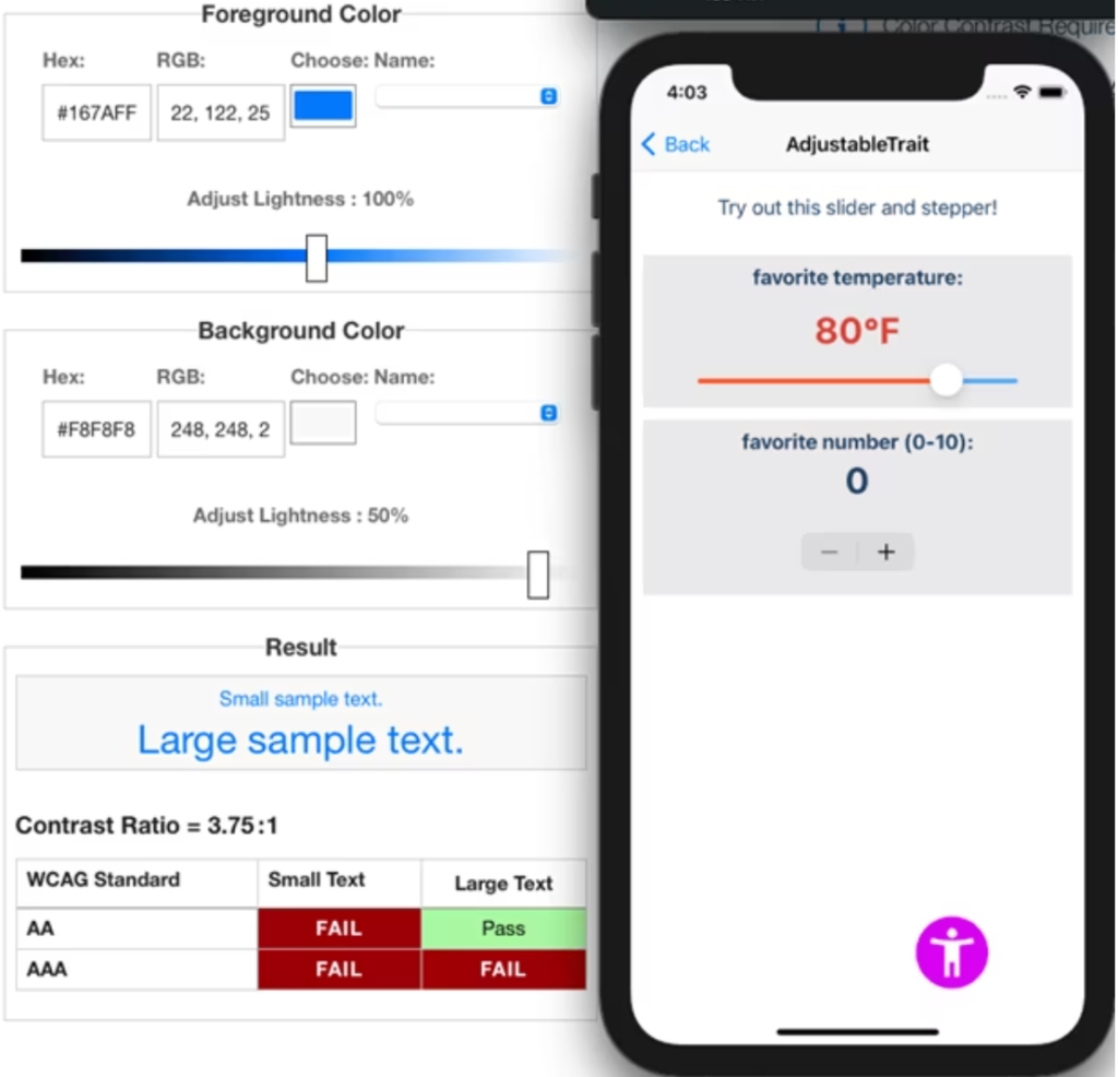 Picture of the color contrast analyzer apps features.