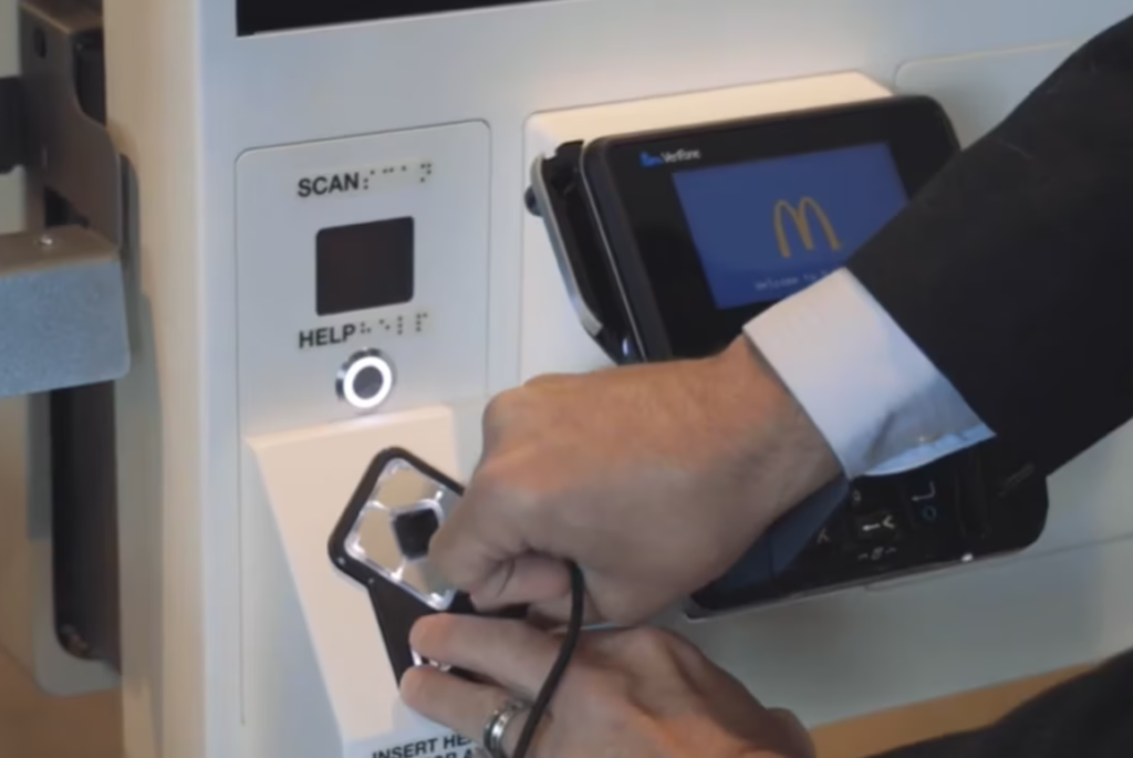 Picture of a headphone jack installed in the McDonalds self serve kiosk.