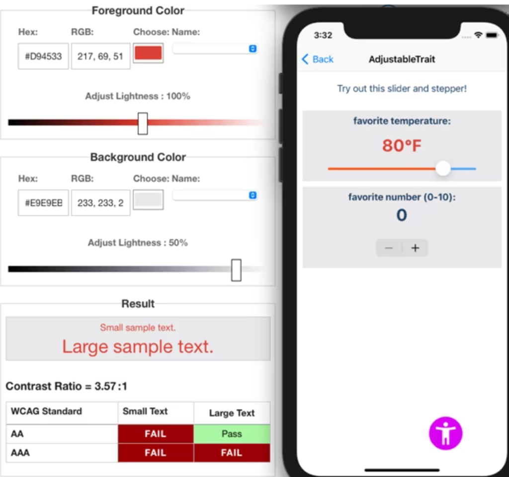 Picture of more features in the color contrast analyzer app.