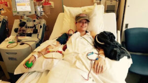 Brooke Robinson in hospital after undergoing a stem cell transplant to ease symptoms of multiple sclerosis. (SUPPLIED)