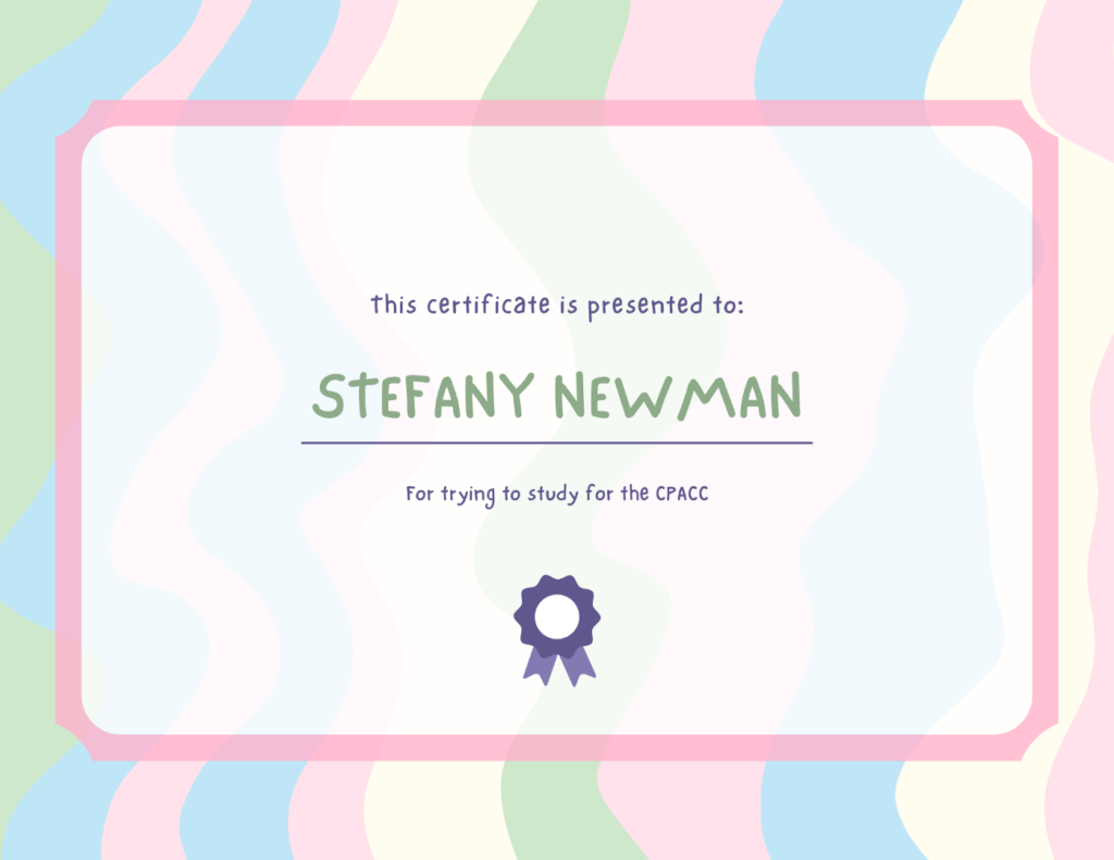 Certificate of Stefany Newman.