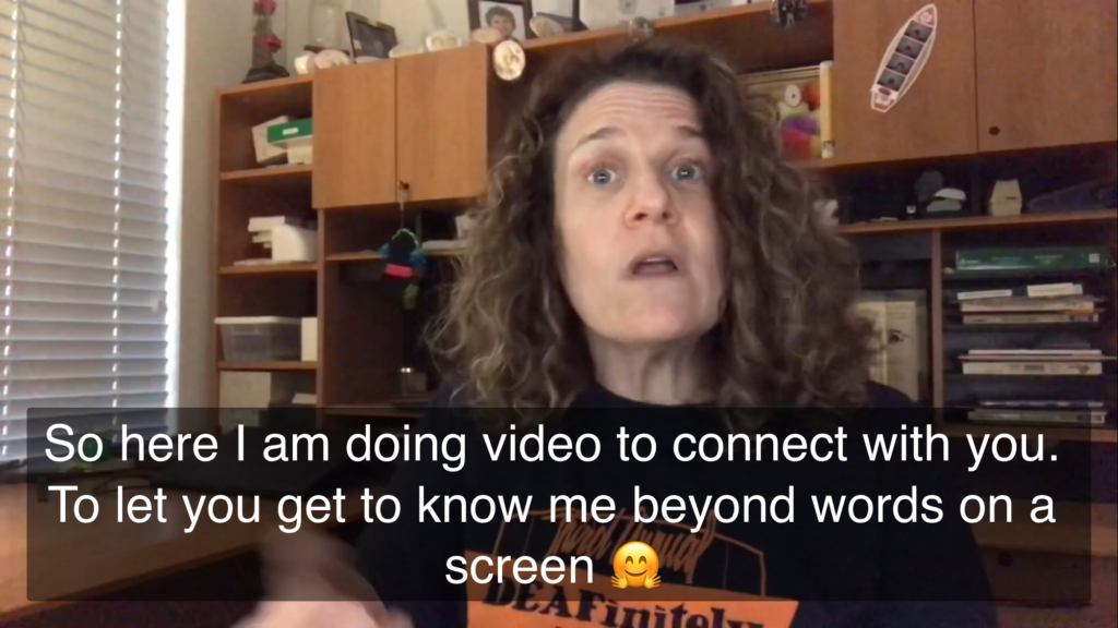 Meryl Evans YouTube video with caption "So here I am doing video to connect with you. To let you get to know me beyond words on a screen.".