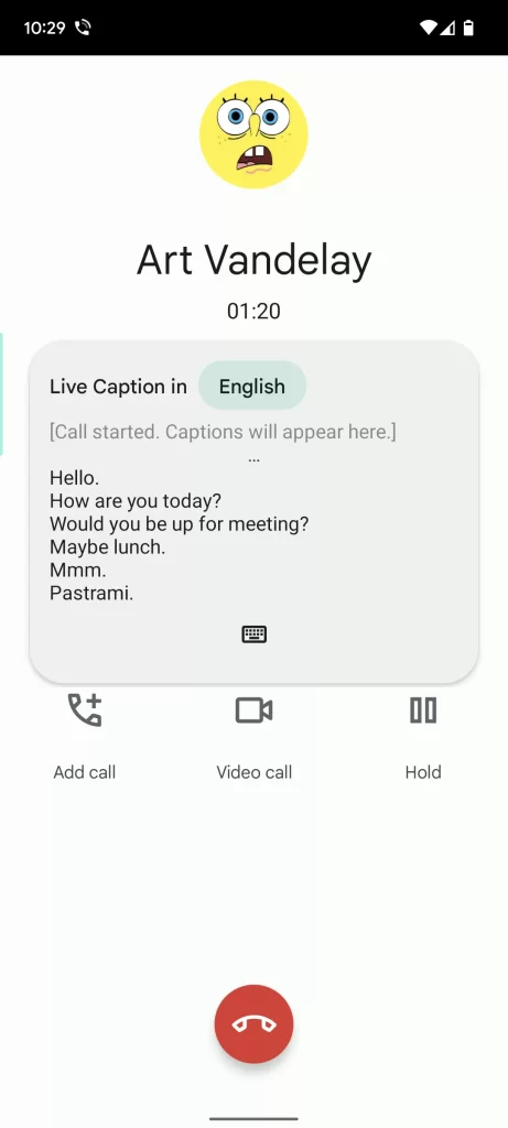 Screenshot of a phone call using live caption.