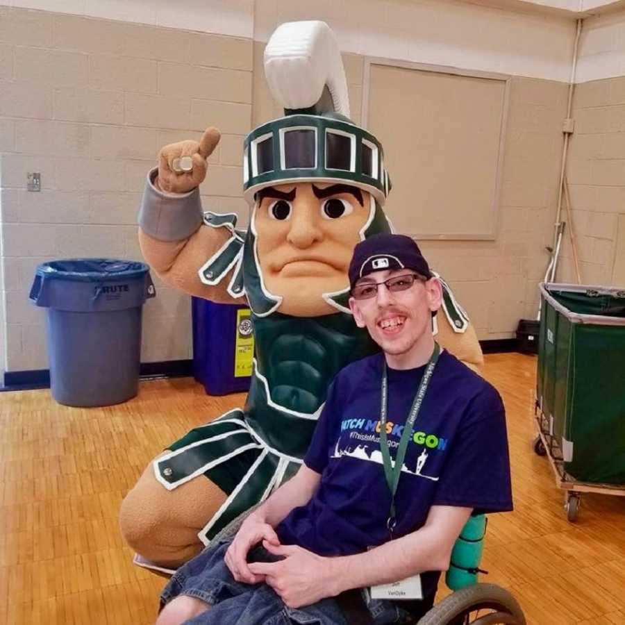 Jeff VanDyke with a mascot.