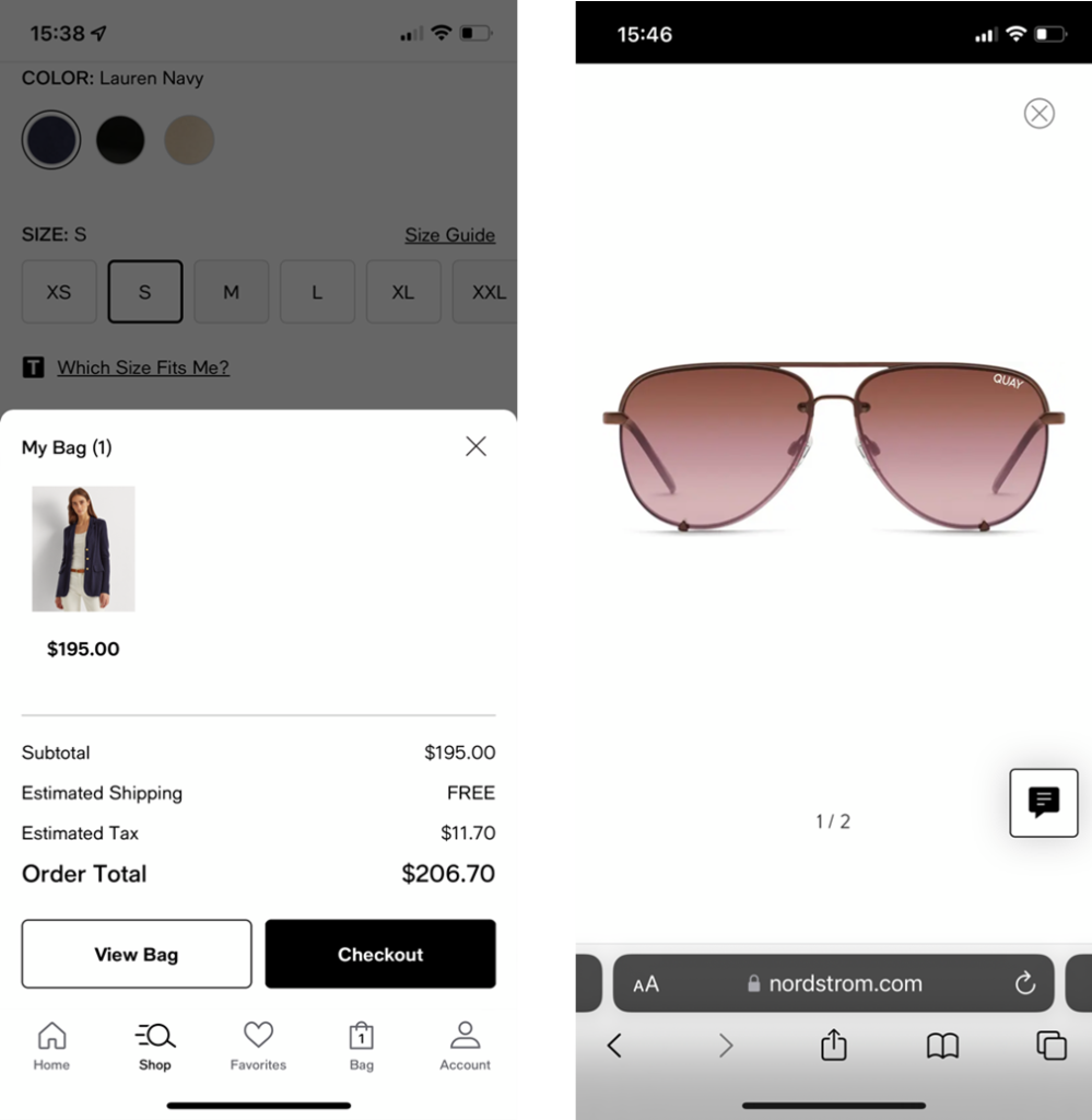 Macy’s app (left) and Nordstrom.com (right).
